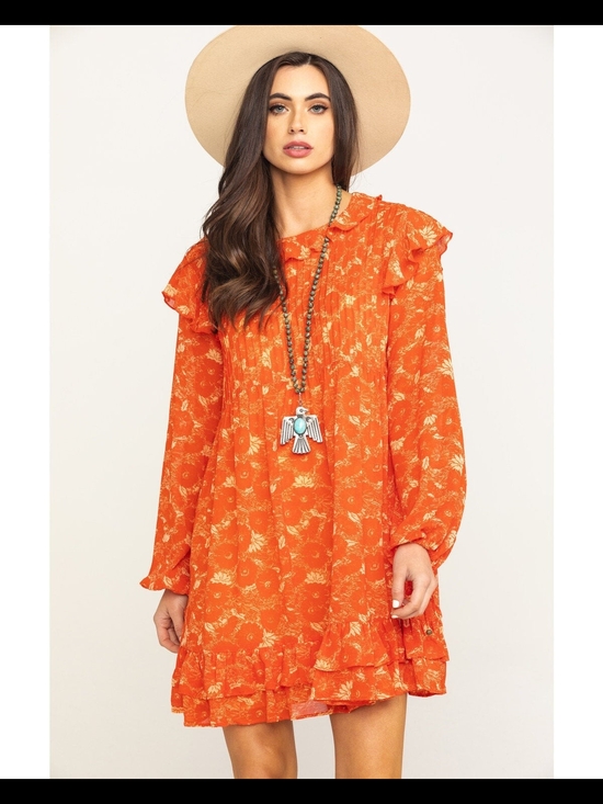 Free People Dresses & Skirts - Free People Orange Floral Mini Dress with Cream Print